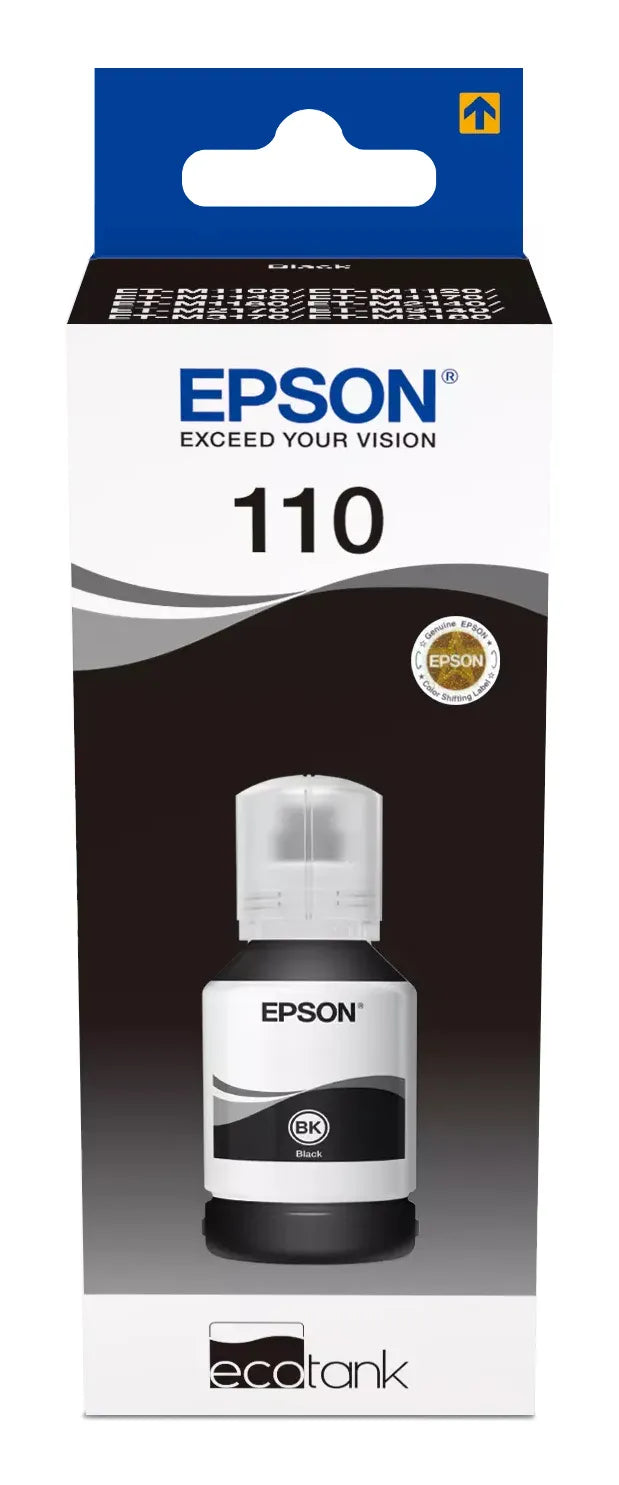 Epson 110 ECOTANK PIGMENT BLACK, Black, Epson, EcoTank M3170 EcoTank M3140 EcoTank M2170 EcoTank M2140 EcoTank M1180 EcoTank M1170 EcoTank M1140..., Inkjet, 1 pc(s), Box