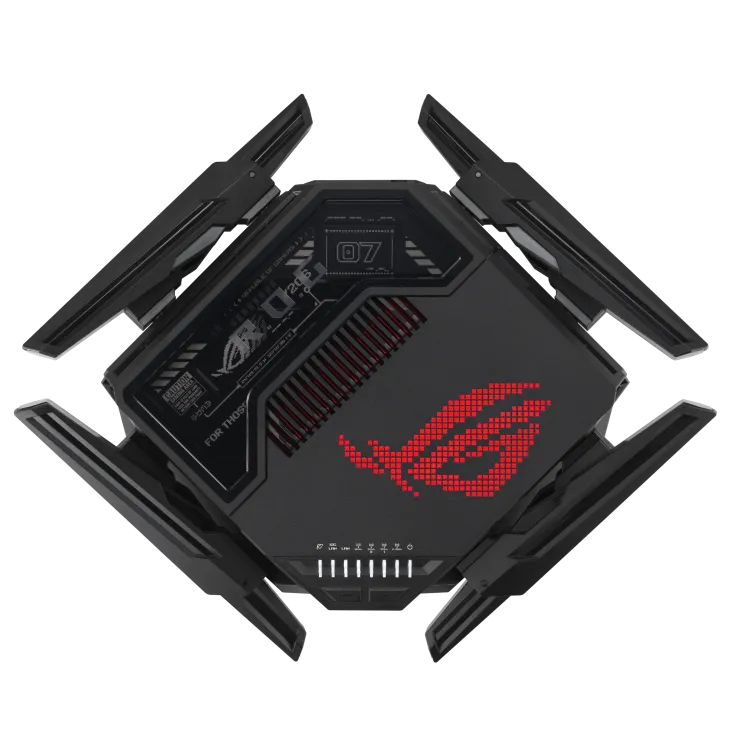 ASUS ROG Rapture GT-BE98, Wi-Fi 7 (802.11be), Quad-band (2.4 GHz / 5 GHz-1 / 5 GHz-2 / 6 GHz), Ethernet LAN, Black, Tabletop router