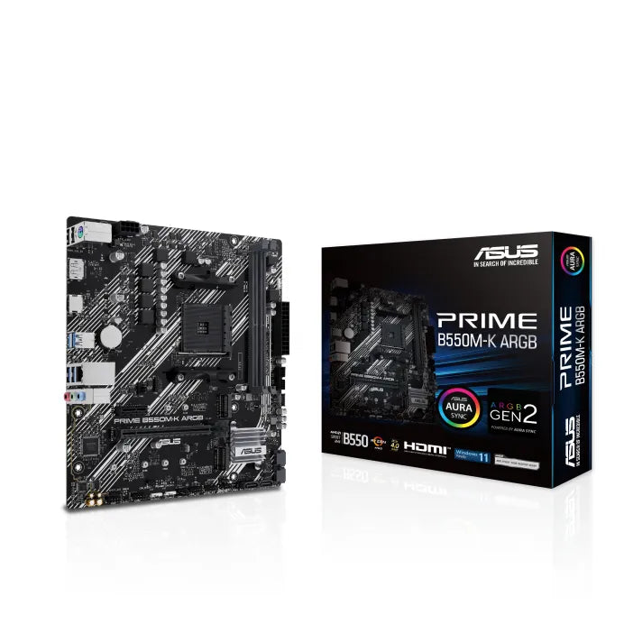 ASUS PRIME B550M-K ARGB, AMD, Socket AM4, DDR4-SDRAM, 64 GB, DIMM, Dual-channel