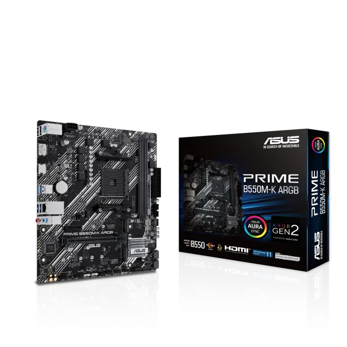 ASUS PRIME B550M-K ARGB, AMD, Socket AM4, DDR4-SDRAM, 64 GB, DIMM, Dual-channel