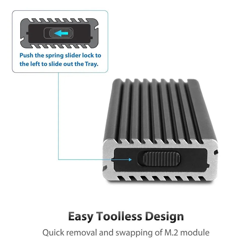 Vantec NST-205C3-SG, SSD enclosure, M.2, PCI Express 3.0, USB connectivity, Aluminium