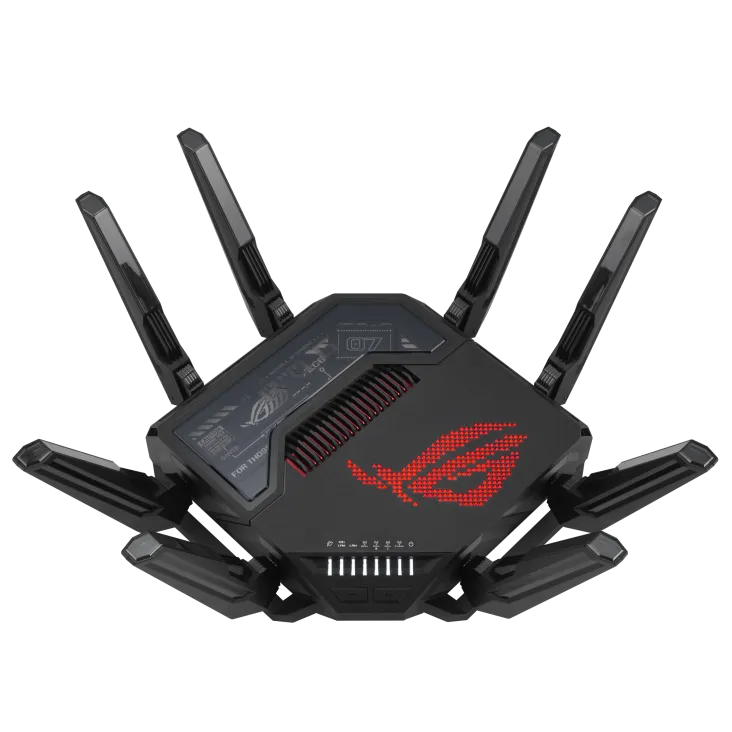 ASUS ROG Rapture GT-BE98, Wi-Fi 7 (802.11be), Quad-band (2.4 GHz / 5 GHz-1 / 5 GHz-2 / 6 GHz), Ethernet LAN, Black, Tabletop router