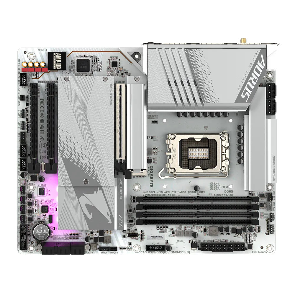 Gigabyte Z790 AORUS ELITE AX ICE Motherboard - Supports Intel Core 13th CPUs, 16+1+2 Phases Digital VRM, up to 7600MHz DDR5, 4xPCIe 4.0 M.2, Wi-Fi 6E, 2.5GbE LAN , USB 3.2 Gen 2, Intel, LGA 1700, Intel® Celeron®, Intel® Core™ i3, Intel® Core™ i5, Intel® Core™ i7, Intel® Core™ i9,..., LGA 1700, 192 GB, DDR5-SDRAM