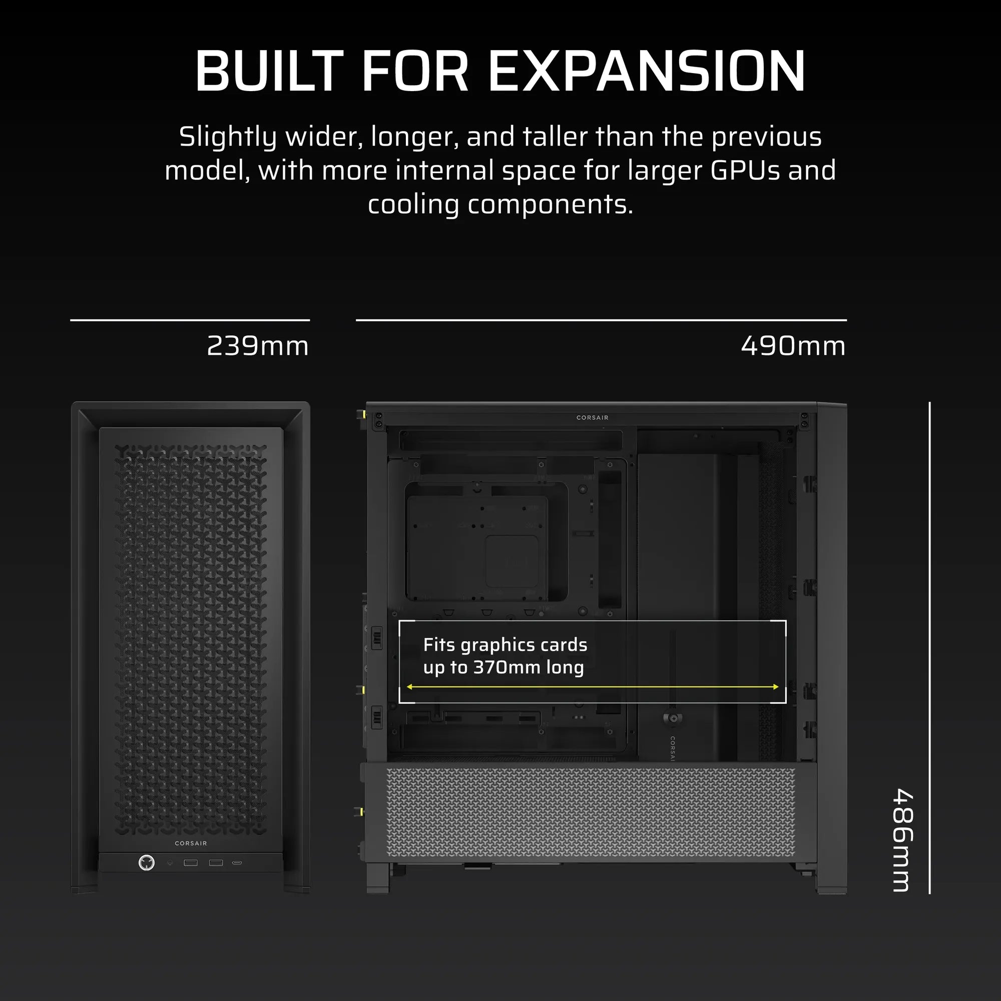 Corsair FRAME 4000D, Midi Tower, PC, Black, ATX, EATX, micro ATX, Mini-ITX, Plastic, Steel, Tempered glass, Gaming