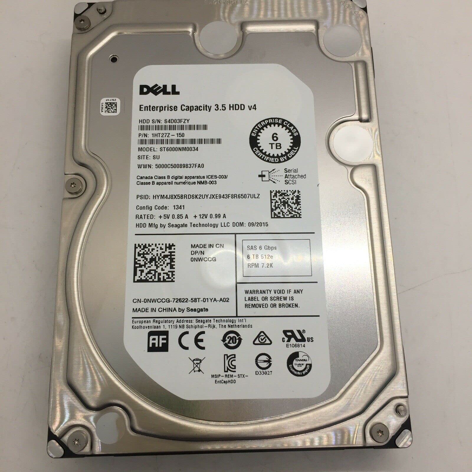 6TB Dell (ST6000NM0034), 7.2K SAS-6Gbps, LFF 3.5" Enterprise Server PowerEdge HDD (w\o Caddy)