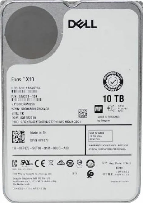 10TB Dell Exos X10, 3.5'', SAS, 12Gb/s, 512e, 7.2K, Enterprise HDD