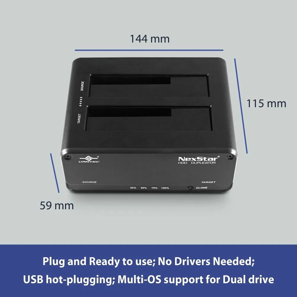 Vantec NexStar JX, HDD, SSD, Serial ATA, Serial ATA II, Serial ATA III, 2.5,3.5", 20 TB, USB 3.2 Gen 1 (3.1 Gen 1) Type-B, Black