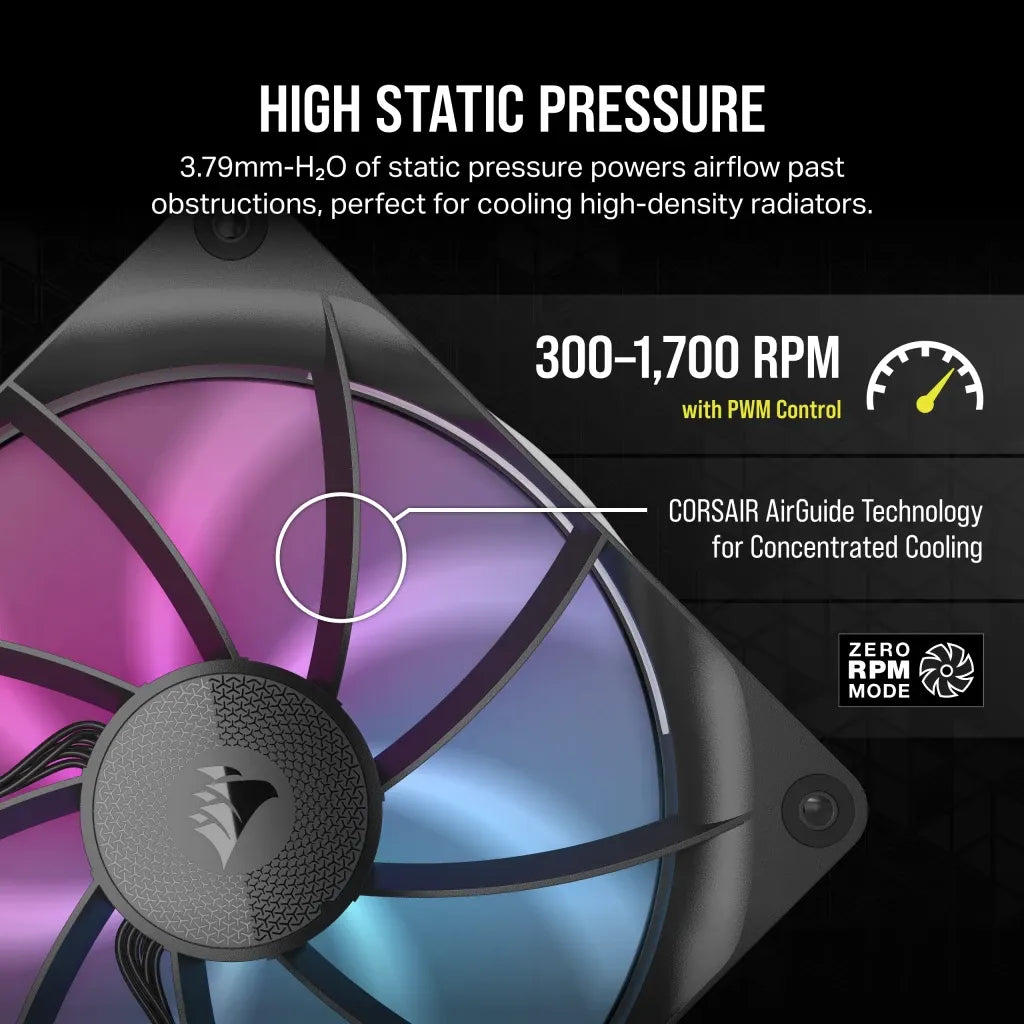 Corsair iCUE LINK RX140 RGB, Fan, 14 cm, 300 RPM, 1700 RPM, 36 dB, 94.7 cfm