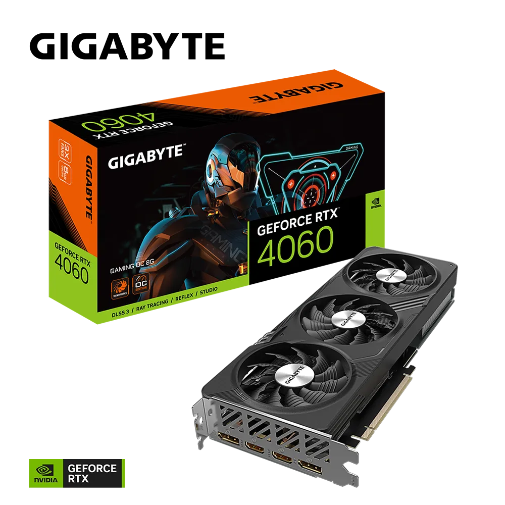 GIGABYTE GAMING GeForce RTX­­ 4060 OC 8G, GeForce RTX­ 4060, 8 GB, GDDR6, 128 bit, 7680 x 4320 pixels, PCI Express 4.0