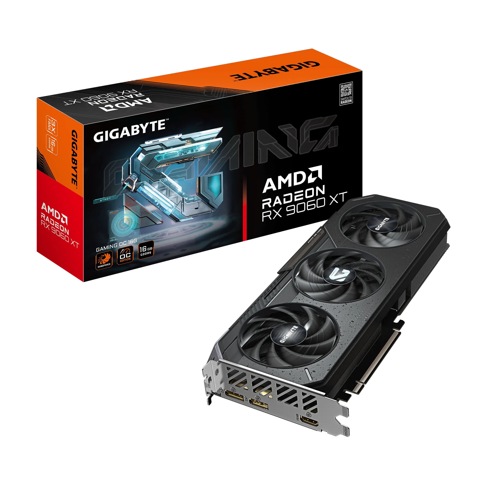 GIGABYTE Radeon RX 9060 XT GAMING OC 16G Graphics Card - 16GB GDDR6, 128bit, PCI-E 5.0, 3320 MHz Core Clock, 2 x DisplayPort, 1 x HDMI, GV-R9060XTGAMING OC-16GD, Radeon RX 9060 XT, 16 GB, GDDR6, 128 bit, 7680 x 4320 pixels, PCI Express x16 5.0