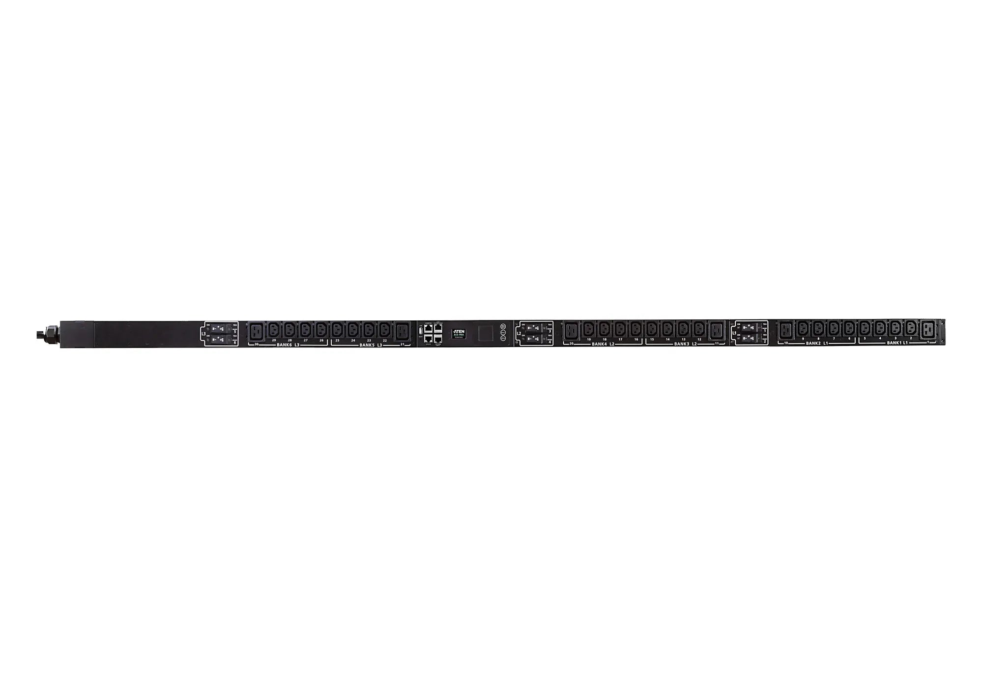 ATEN 30A/32A 30-Outlet 3-Phase Switched eco PDU, Metered, Switched, 0U, Three-phase, Black, LCD, 30 AC outlet(s)