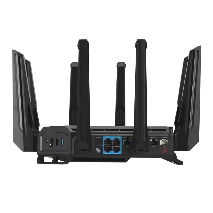 ASUS ROG Rapture GT-BE98, Wi-Fi 7 (802.11be), Quad-band (2.4 GHz / 5 GHz-1 / 5 GHz-2 / 6 GHz), Ethernet LAN, Black, Tabletop router