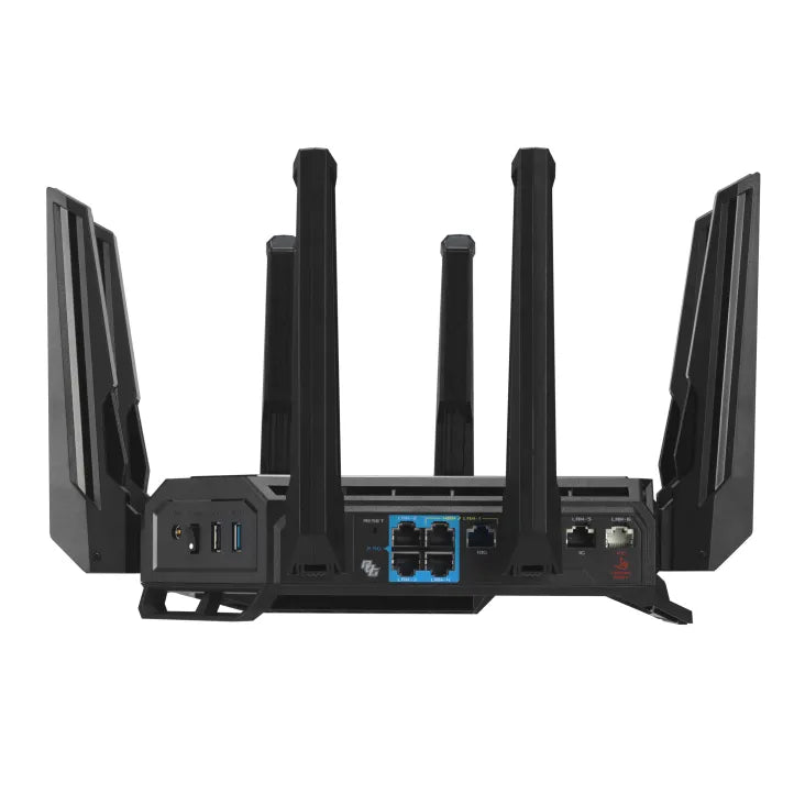 ASUS ROG Rapture GT-BE98, Wi-Fi 7 (802.11be), Quad-band (2.4 GHz / 5 GHz-1 / 5 GHz-2 / 6 GHz), Ethernet LAN, Black, Tabletop router