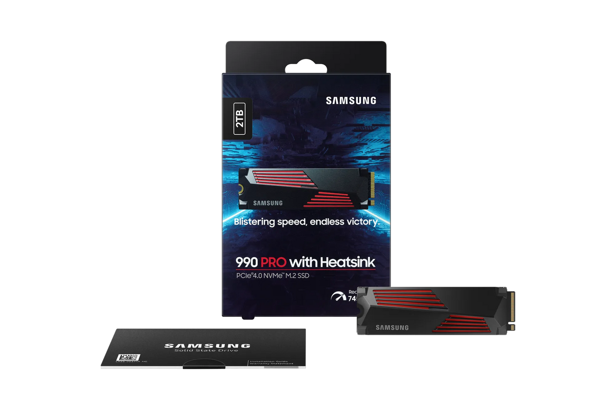 SAMSUNG MZ-V9P2T0CW 990 PRO 2 TB NVMe SSD W/Heatsink - Read Speed up to 7450 MB/s; Write Speed to up 6900 MB/s; Random Read up t