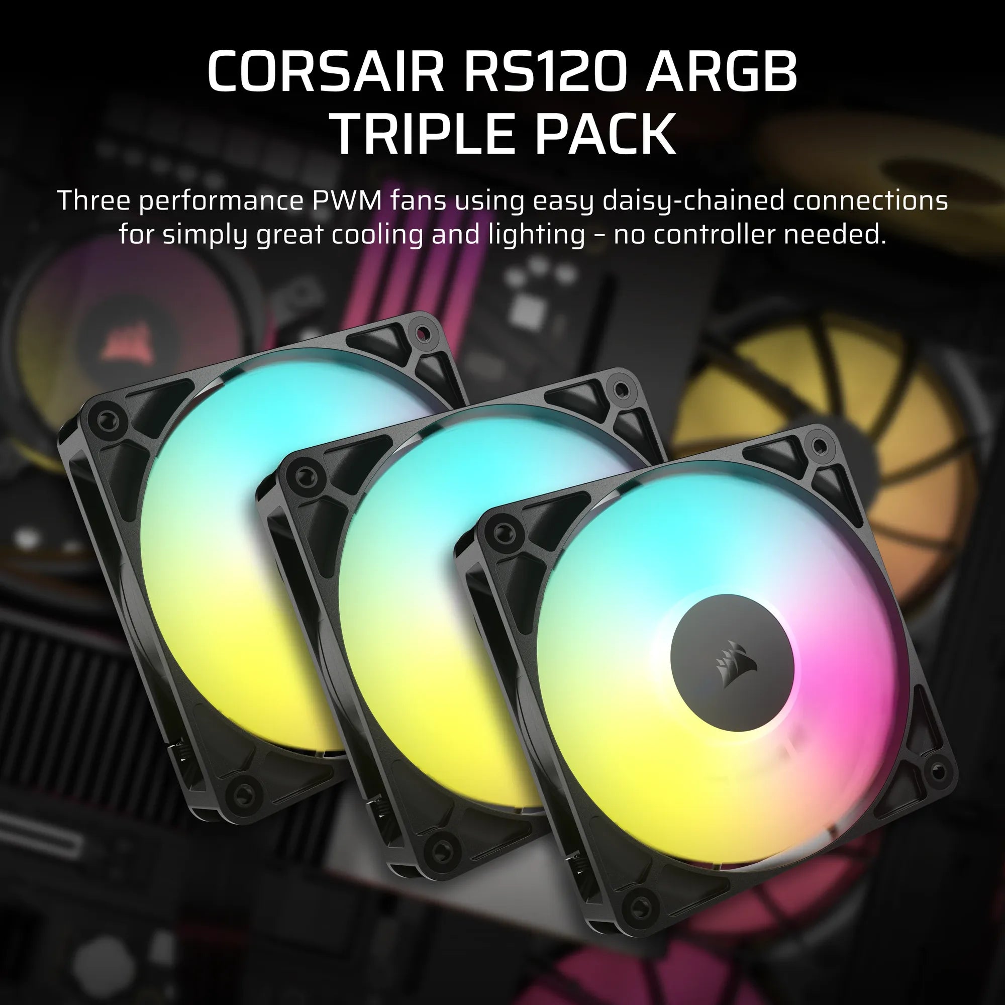 Corsair RS120 ARGB, Fan, 12 cm, 420 RPM, 2100 RPM, 36 dB, 72.8 cfm