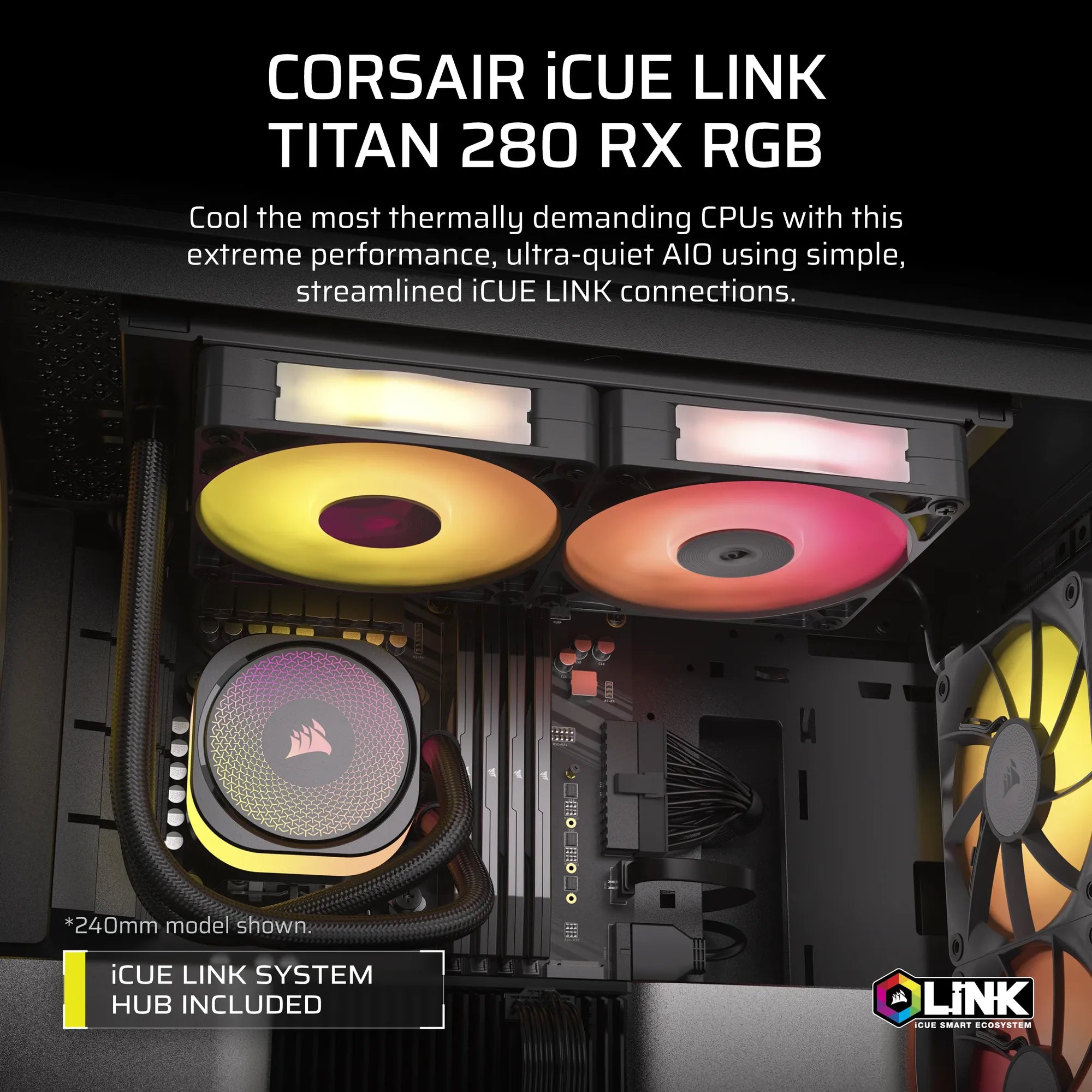 Corsair iCUE LINK TITAN RX RGB, All-in-one liquid cooler, 14 cm, 300 RPM, 1700 RPM, Black