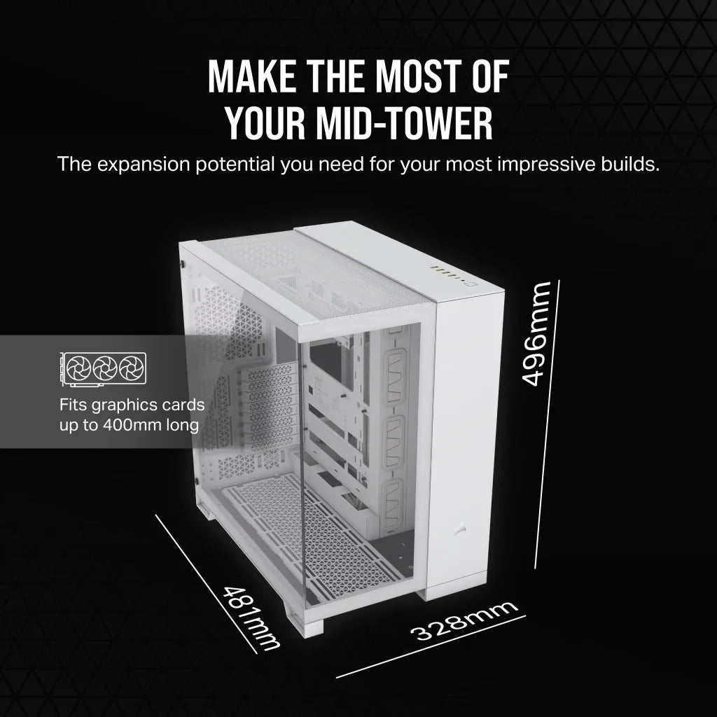 Corsair 6500X, Midi Tower, PC, White, ATX, Plastic, Steel, Tempered glass, 19 cm