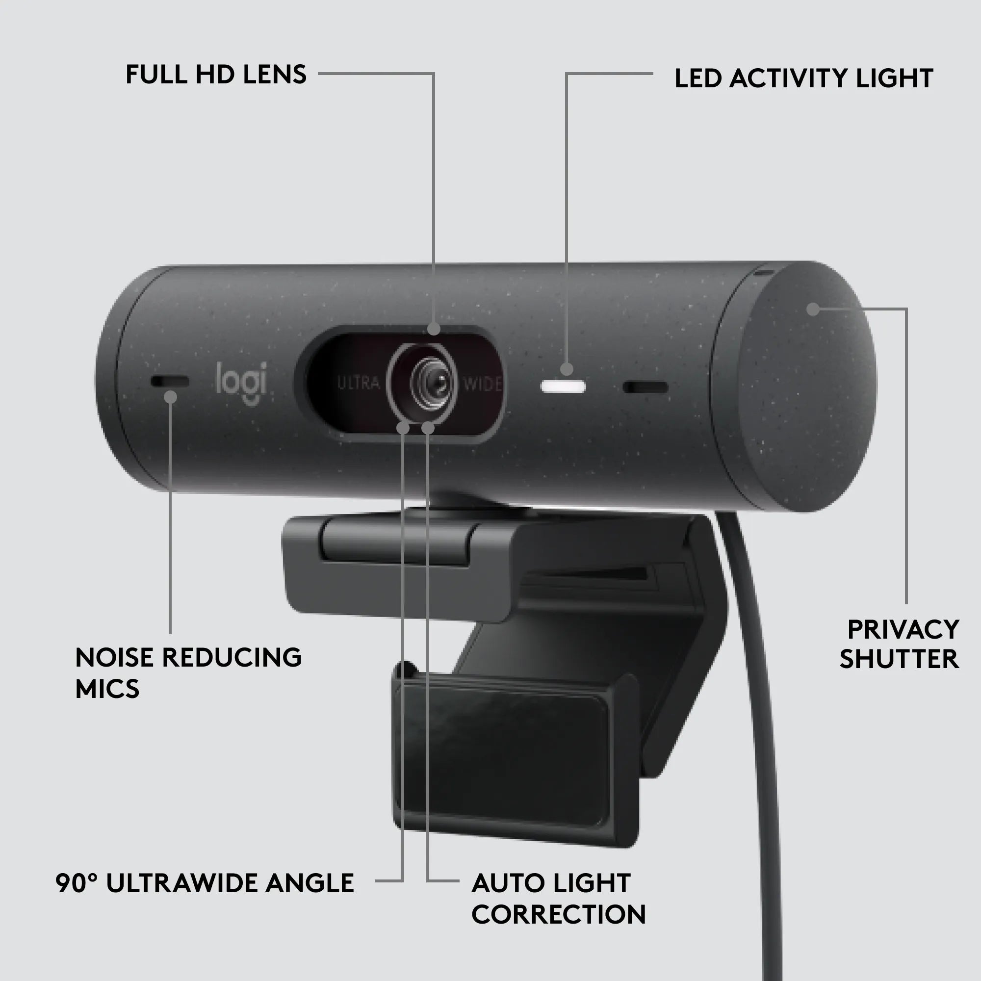 Logitech Brio 500 Full HD Webcam, 4 MP, 1920 x 1080 pixels, Full HD, 60 fps, 1280x720@60fps, 1920x1080@30fps, 1080p, 720p