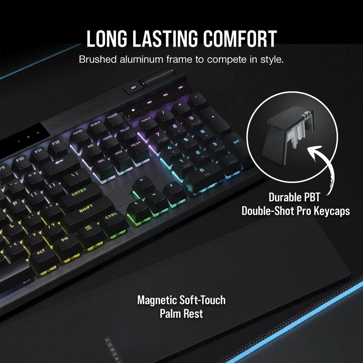 Corsair K70 PRO, Full-size (100%), USB, Opto-mechanical key switch, QWERTY, RGB LED, Black