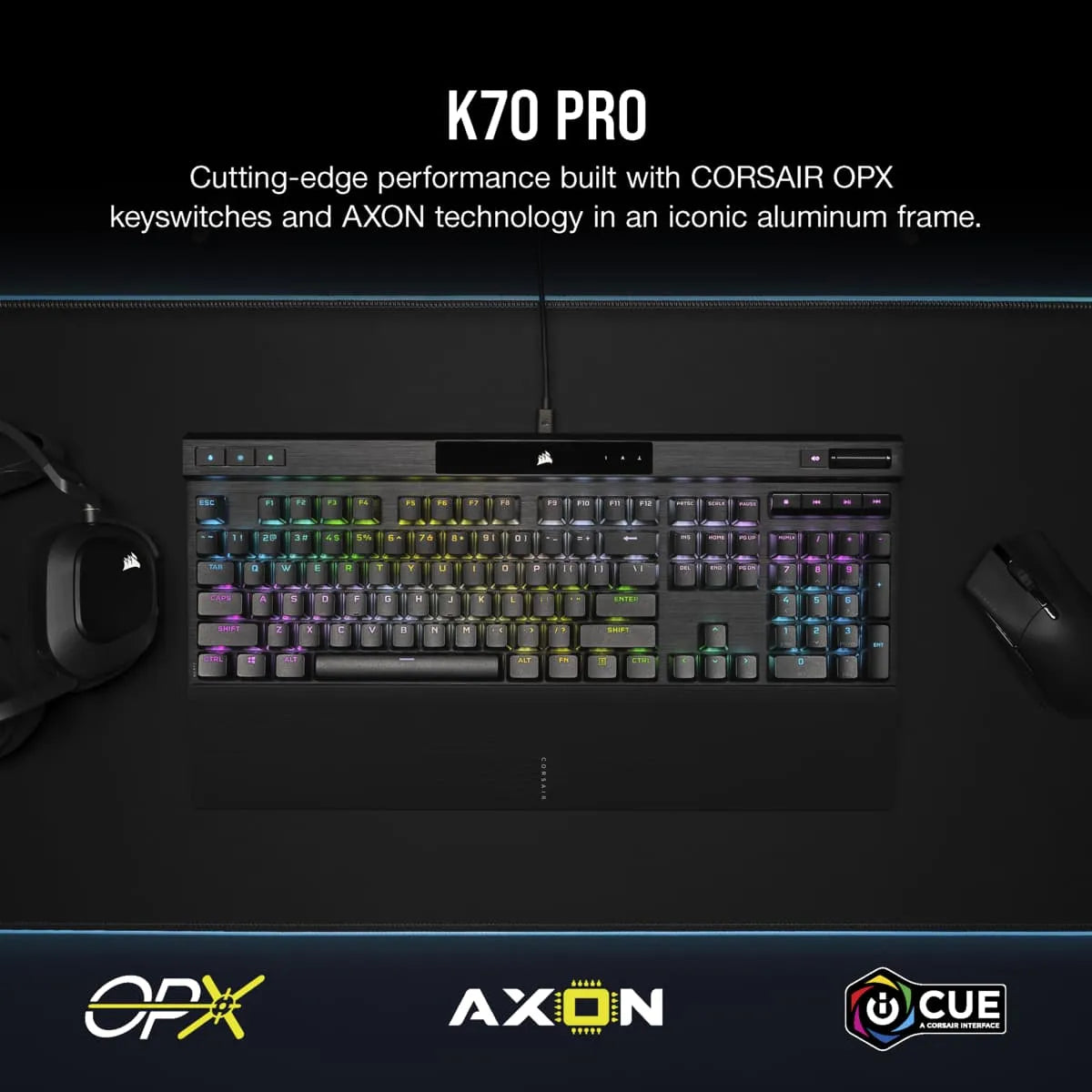 Corsair K70 PRO, Wired, USB, Opto-mechanical key switch, QWERTY, RGB LED, Black