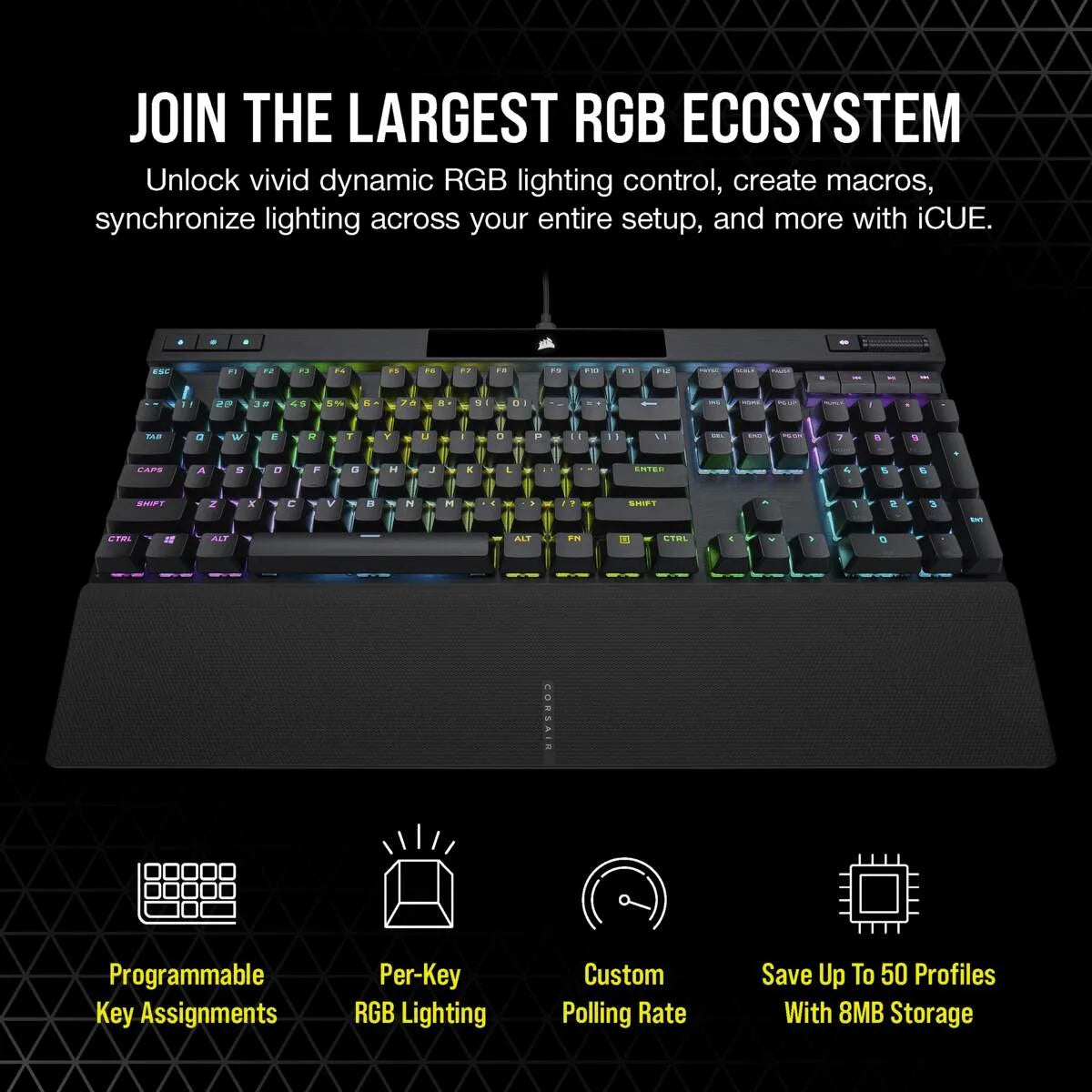 Corsair K70 PRO, Full-size (100%), USB, Opto-mechanical key switch, QWERTY, RGB LED, Black