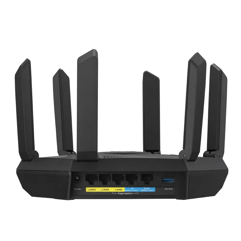 ASUS RT-AXE7800, Wi-Fi 6E (802.11ax), Tri-band (2.4 GHz / 5 GHz / 6 GHz), Ethernet LAN, Black, Tabletop router