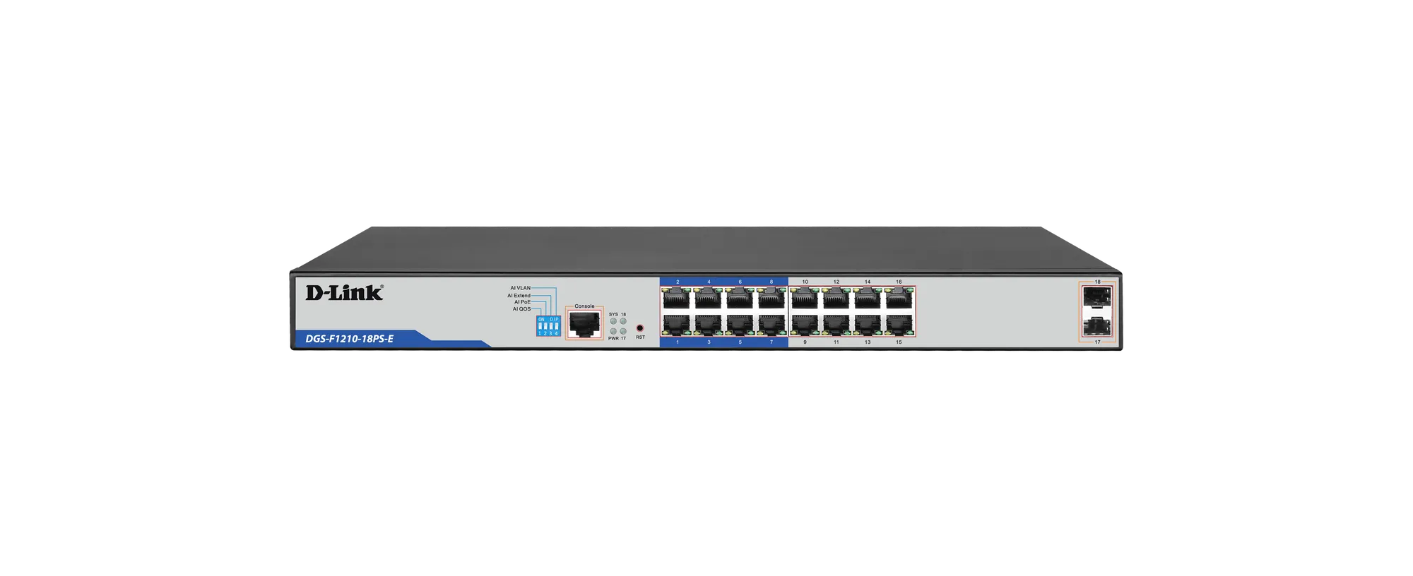 D-Link DGS-F1210-18PS-E, Managed, L2, Gigabit Ethernet (10/100/1000), Power over Ethernet (PoE), Rack mounting