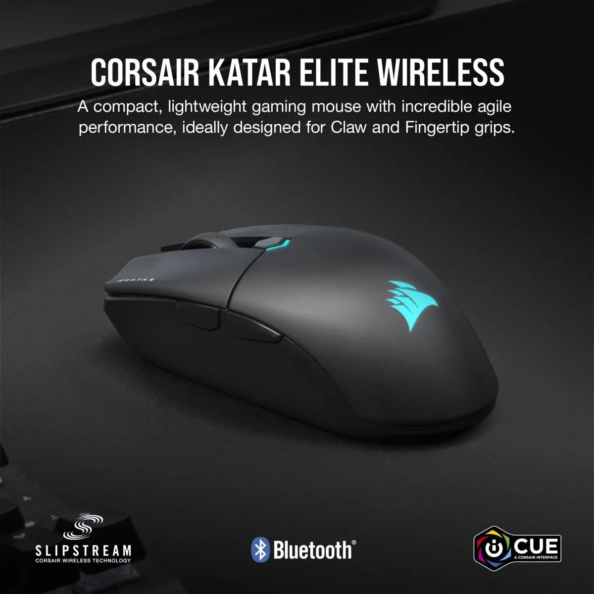 Corsair Katar Elite Wireles, Optical, RF Wireless + Bluetooth + USB Type-A, 26000 DPI, Black