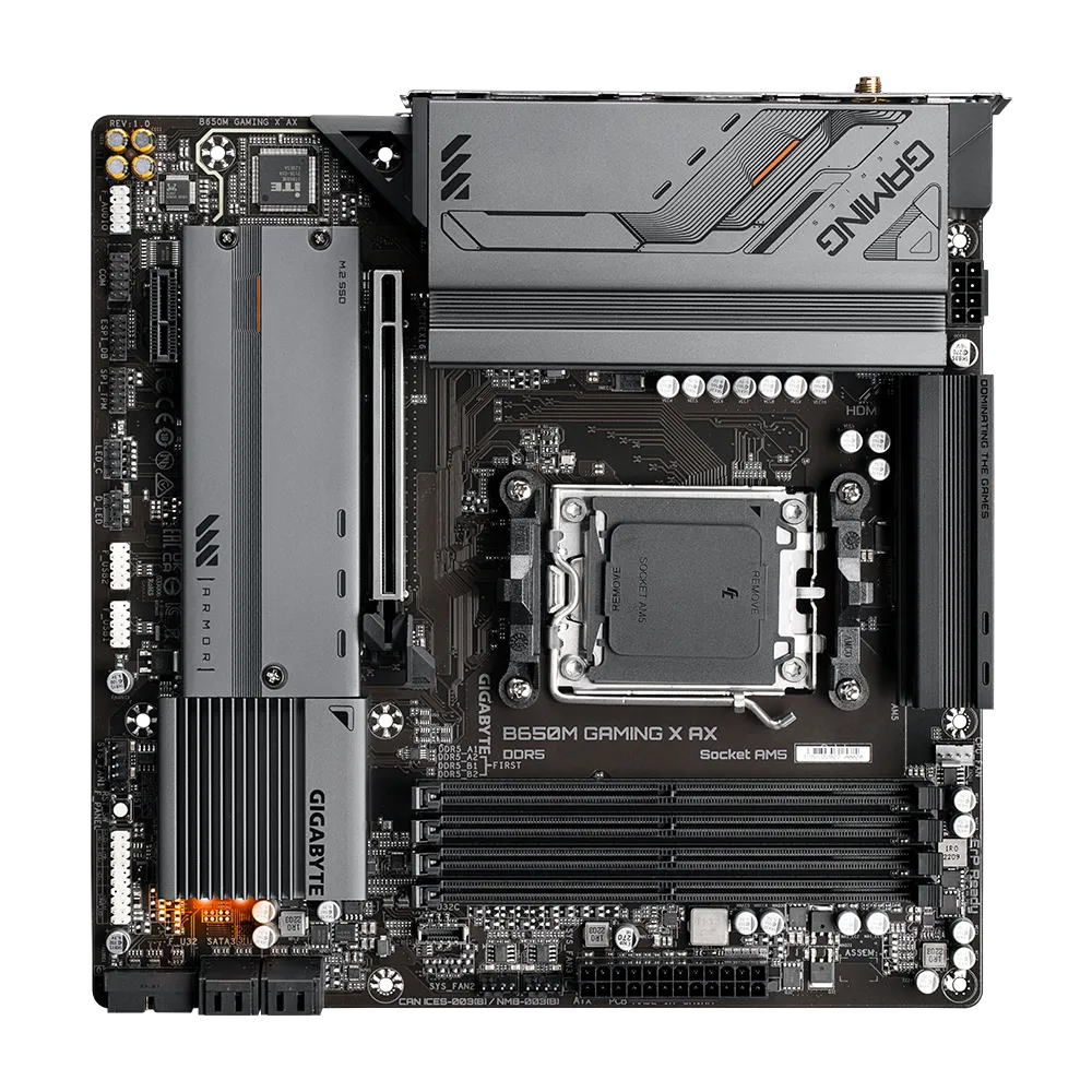 GIGABYTE B650M GAMING X AX - Supports AMD AM5 CPUs, 6+2+1 Phases Digital VRM, up to 8000MHz DDR5 (OC), 2xPCIe 4.0 M.2, Wi-Fi 6E, 2.5GbE LAN, USB 3.2 Gen 2, AMD, Socket AM5, AMD Ryzen™ 3, AMD Ryzen™ 5, AMD Ryzen™ 7, AMD Ryzen 9 7th Gen, Socket AM5, DDR5-SDRAM, 192 GB