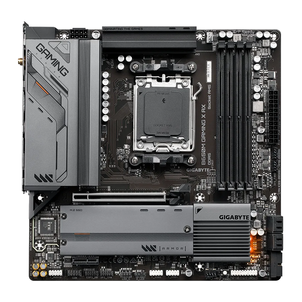 GIGABYTE B650M GAMING X AX - Supports AMD AM5 CPUs, 6+2+1 Phases Digital VRM, up to 8000MHz DDR5 (OC), 2xPCIe 4.0 M.2, Wi-Fi 6E, 2.5GbE LAN, USB 3.2 Gen 2, AMD, Socket AM5, AMD Ryzen™ 3, AMD Ryzen™ 5, AMD Ryzen™ 7, AMD Ryzen 9 7th Gen, Socket AM5, DDR5-SDRAM, 192 GB