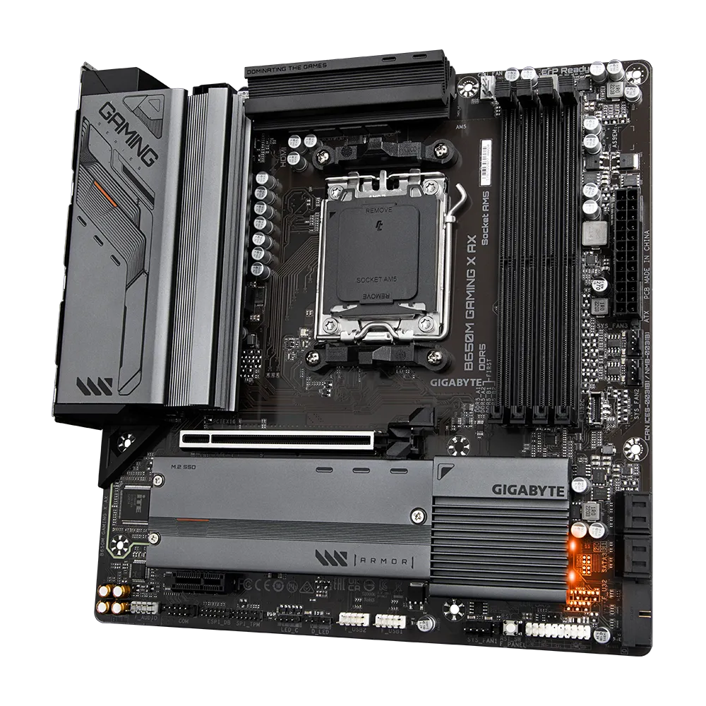 GIGABYTE B650M GAMING X AX - Supports AMD AM5 CPUs, 6+2+1 Phases Digital VRM, up to 8000MHz DDR5 (OC), 2xPCIe 4.0 M.2, Wi-Fi 6E, 2.5GbE LAN, USB 3.2 Gen 2, AMD, Socket AM5, AMD Ryzen™ 3, AMD Ryzen™ 5, AMD Ryzen™ 7, AMD Ryzen 9 7th Gen, Socket AM5, DDR5-SDRAM, 192 GB