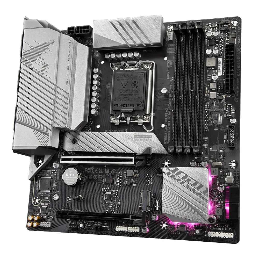 Gigabyte B760M AORUS ELITE AX Motherboard - Supports Intel Core 14th Gen CPUs, 12*+1+1 Phases Digital VRM, up to 7800MHz DDR5 (OC), 2xPCIe 4.0 M.2, Wi-Fi 6E, 2.5GbE LAN, USB 3.2 Gen 2, Intel, LGA 1700, Intel® Celeron®, Intel® Core™ i3, Intel® Core™ i5, Intel® Core™ i7, Intel® Core™ i9,..., LGA 1700, 192 GB, DDR5-SDRAM