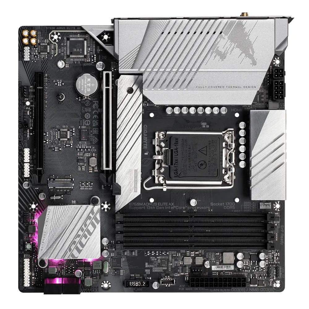 Gigabyte B760M AORUS ELITE AX Motherboard - Supports Intel Core 14th Gen CPUs, 12*+1+1 Phases Digital VRM, up to 7800MHz DDR5 (OC), 2xPCIe 4.0 M.2, Wi-Fi 6E, 2.5GbE LAN, USB 3.2 Gen 2, Intel, LGA 1700, Intel® Celeron®, Intel® Core™ i3, Intel® Core™ i5, Intel® Core™ i7, Intel® Core™ i9,..., LGA 1700, 192 GB, DDR5-SDRAM