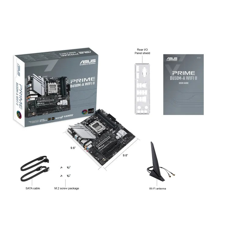 ASUS PRIME B650M-A WIFI II, AMD, Socket AM5, AMD Ryzen™ 7, DDR5-SDRAM, 128 GB, DIMM