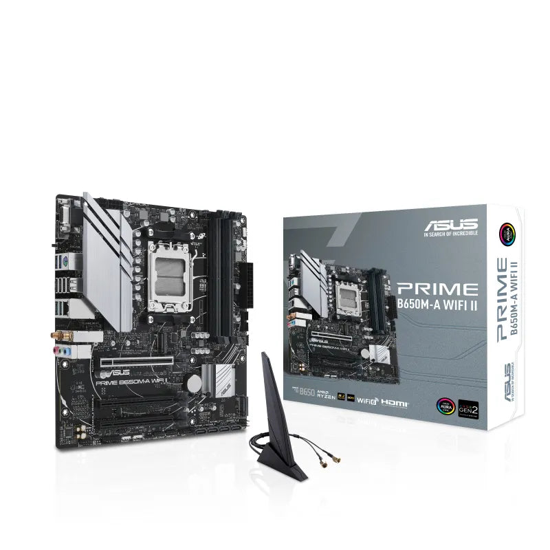 ASUS PRIME B650M-A WIFI II, AMD, Socket AM5, AMD Ryzen™ 7, DDR5-SDRAM, 128 GB, DIMM