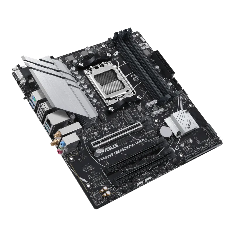 ASUS PRIME B650M-A WIFI II, AMD, Socket AM5, AMD Ryzen™ 7, DDR5-SDRAM, 128 GB, DIMM