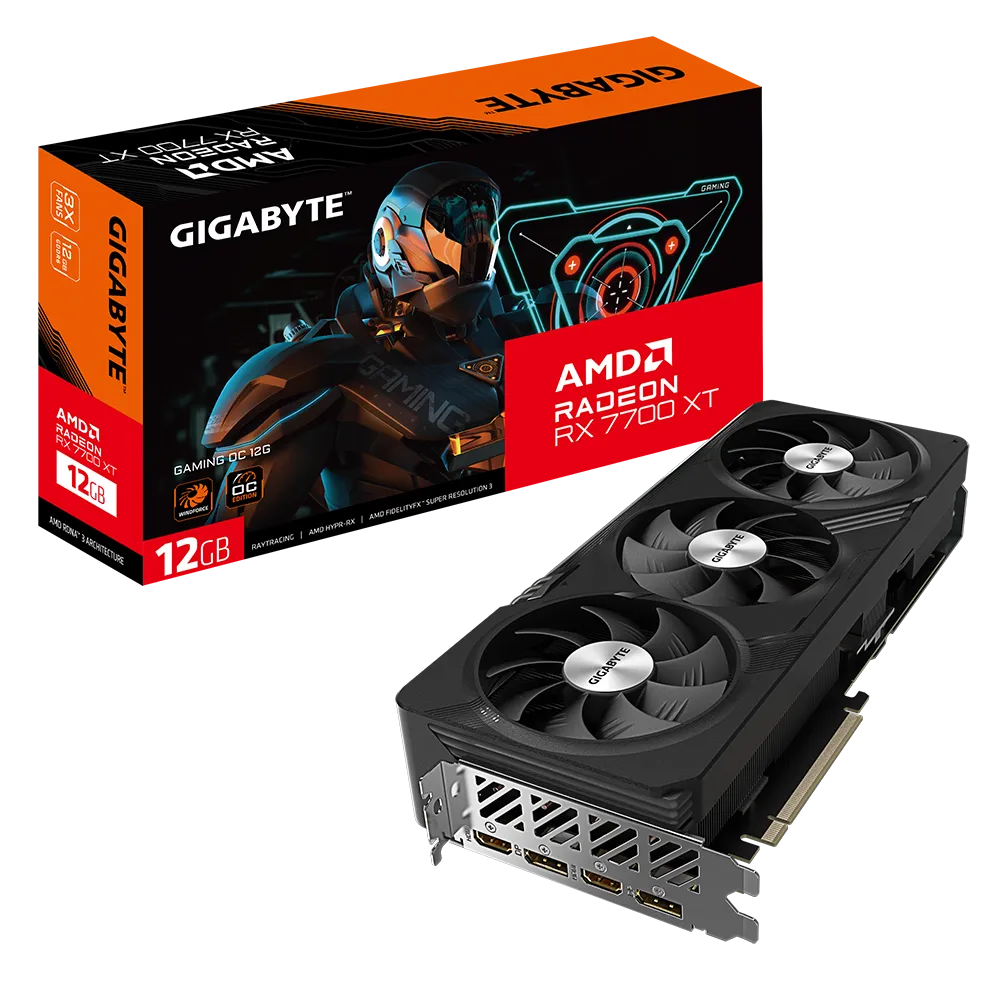 GIGABYTE GAMING Radeon RX 7700 XT OC 12G, Radeon RX 7700 XT, 12 GB, GDDR6, 192 bit, 7680 x 4320 pixels, PCI Express 4.0