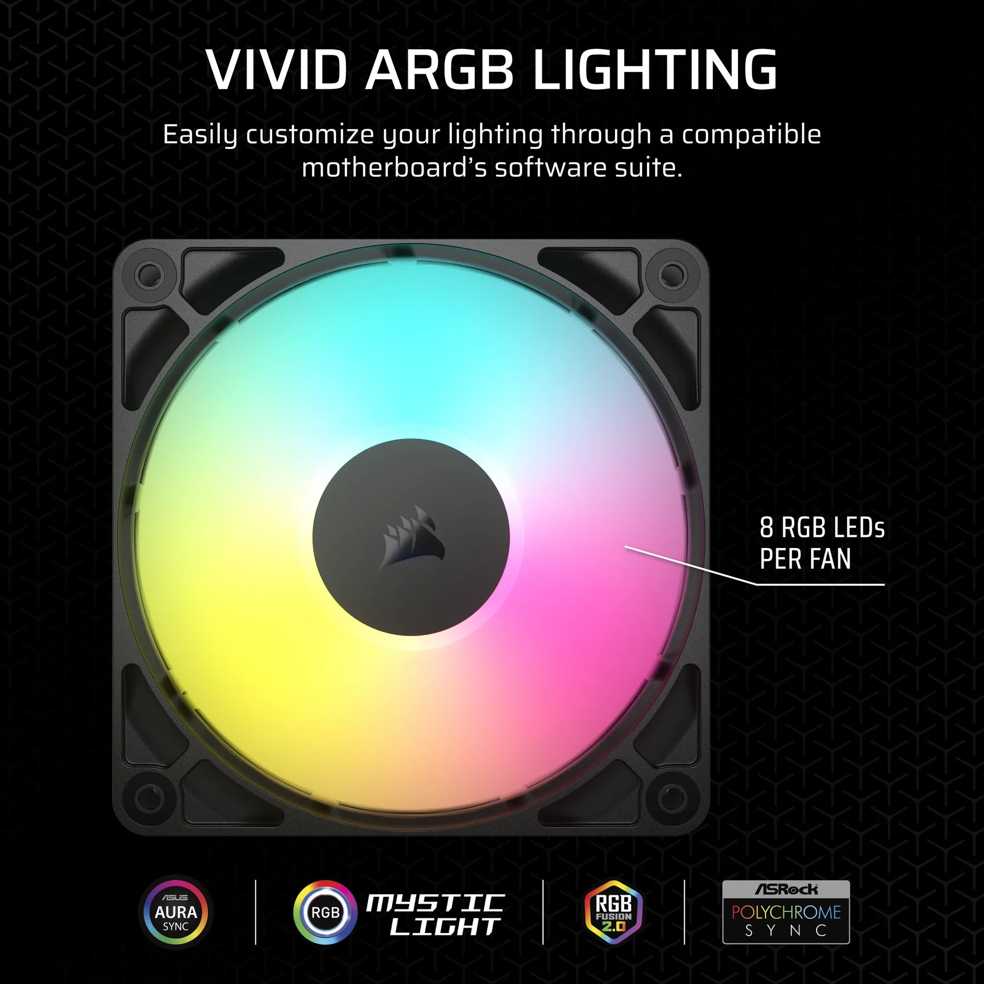 Corsair RS120 ARGB, Fan, 12 cm, 420 RPM, 2100 RPM, 36 dB, 72.8 cfm
