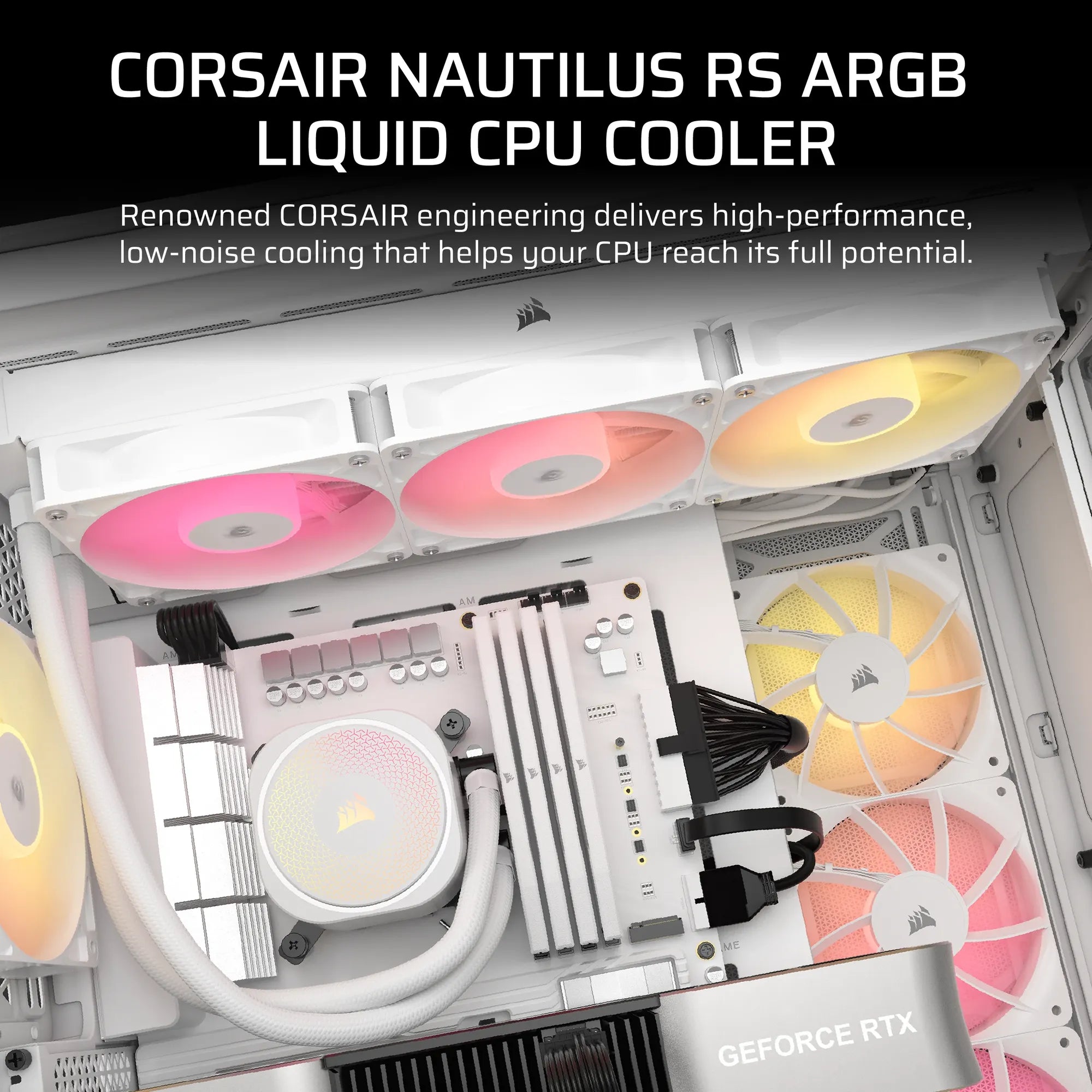 Corsair NAUTILUS 240 RS ARGB Liquid, Air cooler, 2100 RPM, 34 dB, 74.37 cfm, Black