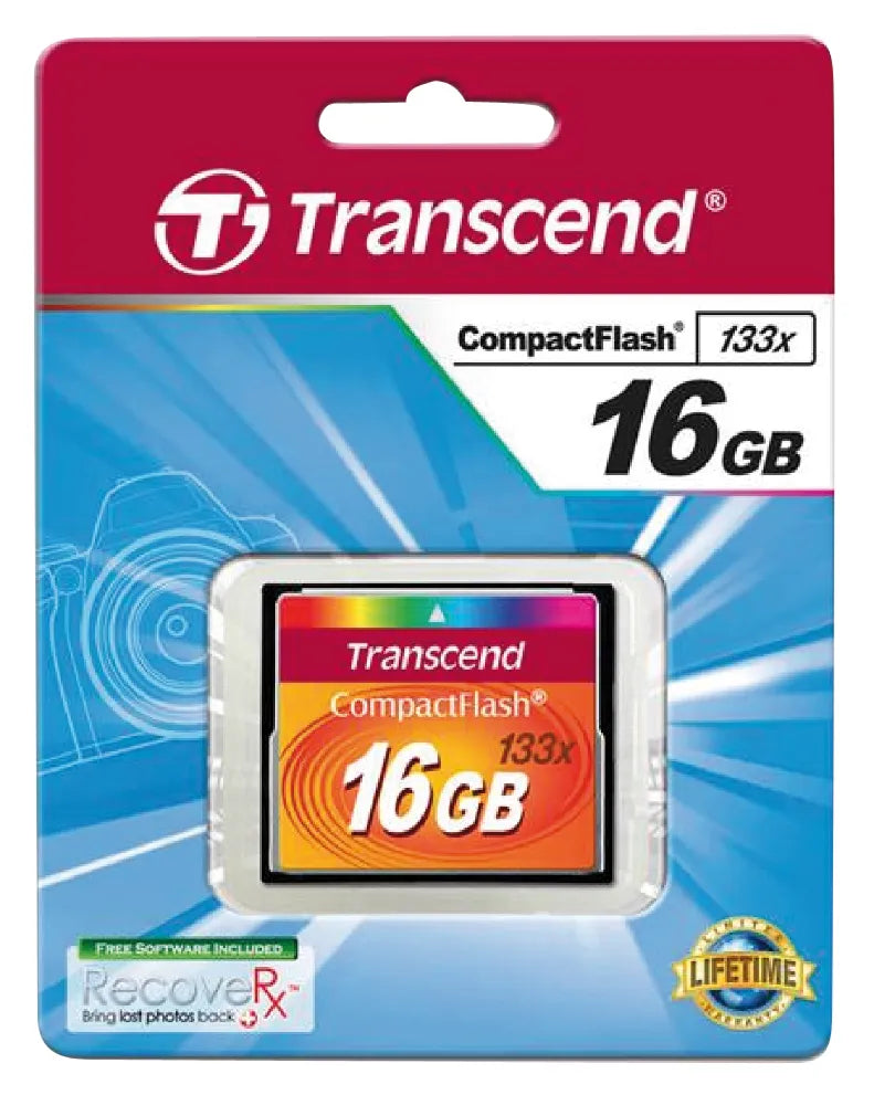 Transcend CompactFlash 133x 16GB, 16 GB, CompactFlash, MLC, 50 MB/s, 20 MB/s, Black