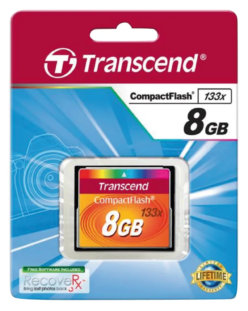 Transcend CompactFlash 133x 8GB, 8 GB, CompactFlash, MLC, 50 MB/s, 20 MB/s, Black