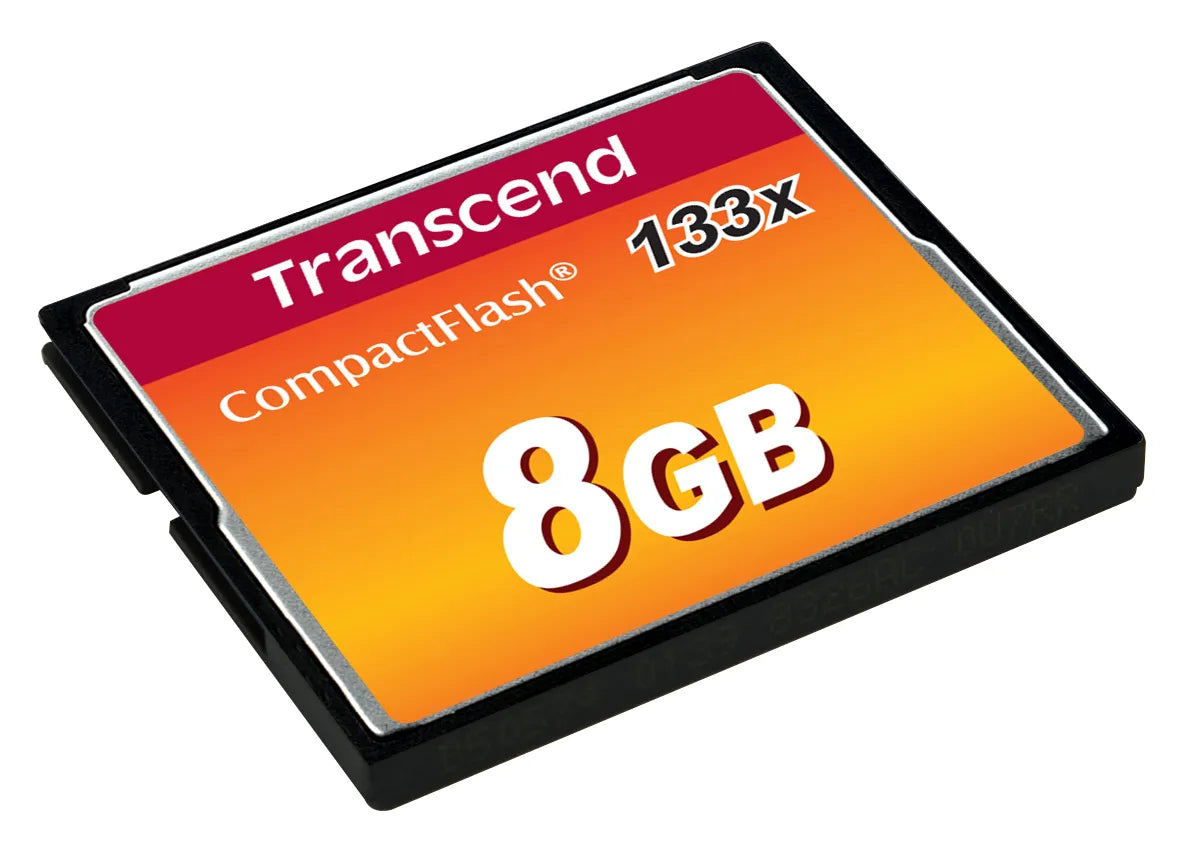 Transcend CompactFlash 133x 8GB, 8 GB, CompactFlash, MLC, 50 MB/s, 20 MB/s, Black