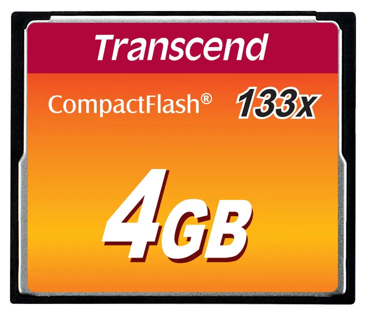 Transcend CompactFlash 133x 4GB, 4 GB, CompactFlash, MLC, 50 MB/s, 20 MB/s, Black