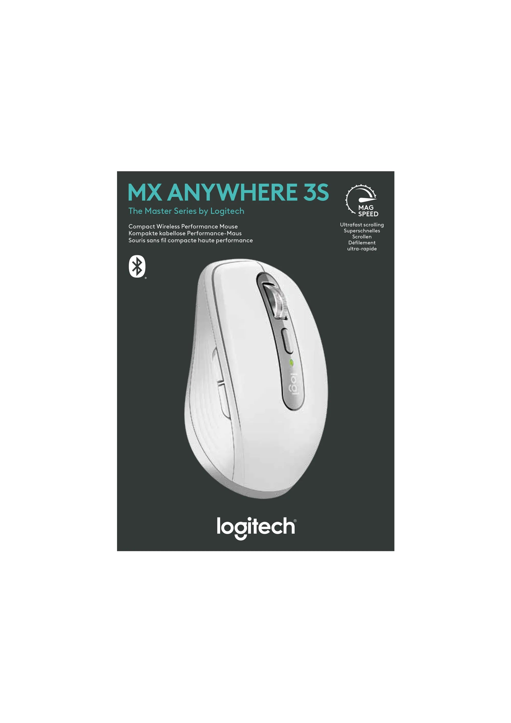 Logitech MX Anywhere 3S, Right-hand, Laser, RF Wireless + Bluetooth, 8000 DPI, Grey, White