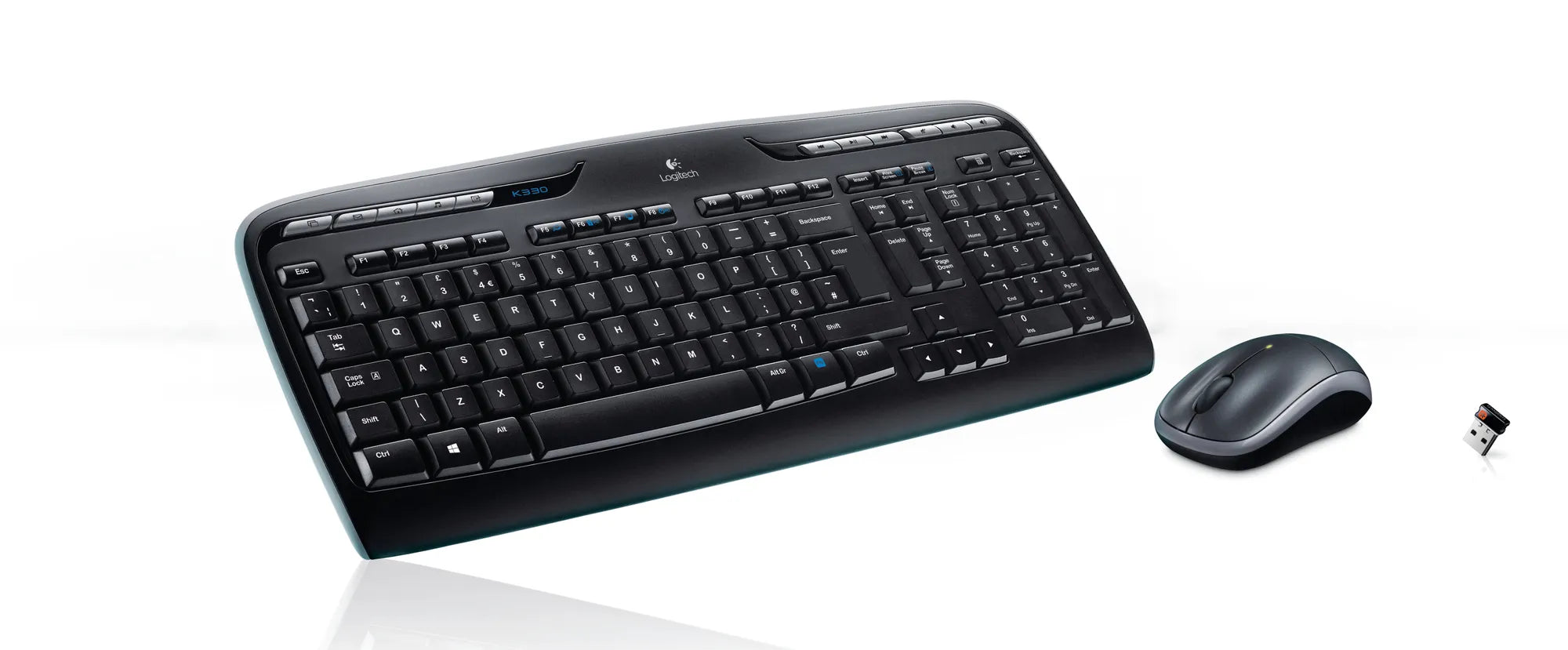 Logitech Wireless Combo MK330, Full-size (100%), Wireless, USB, QWERTY, Black, Mouse included