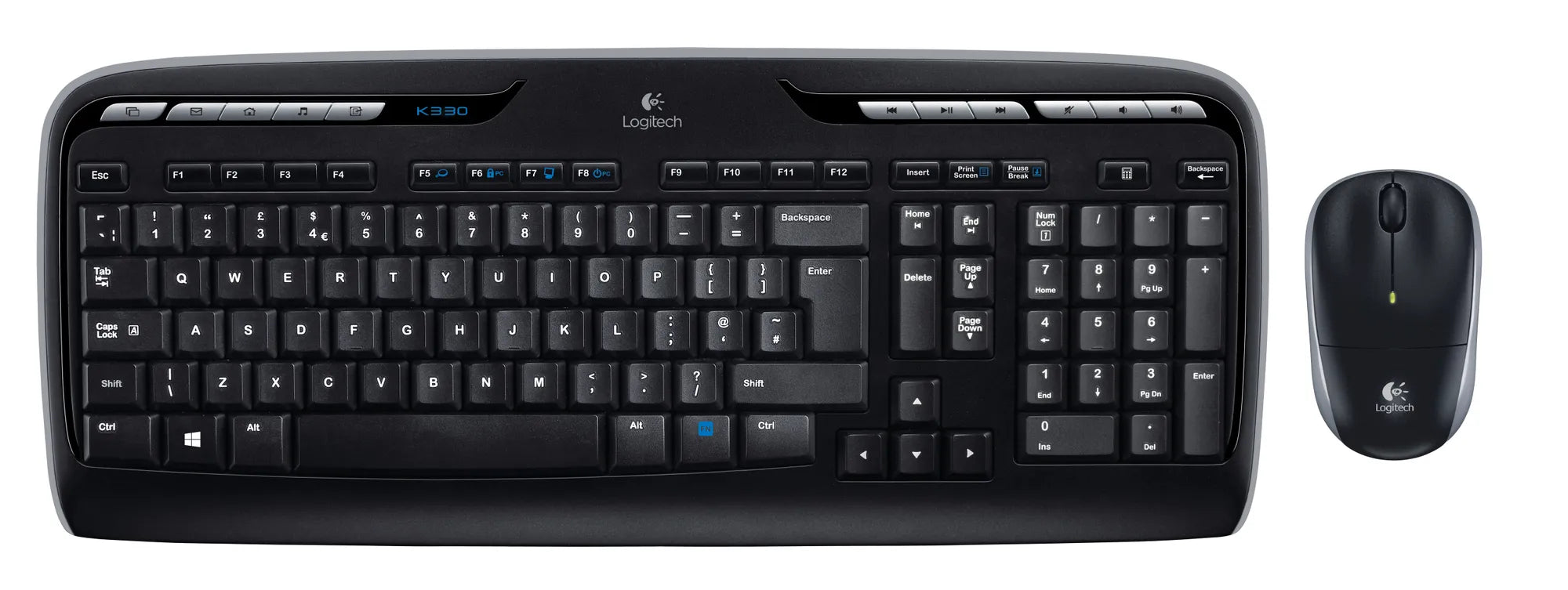 Logitech Wireless Combo MK330, Full-size (100%), Wireless, USB, QWERTY, Black, Mouse included