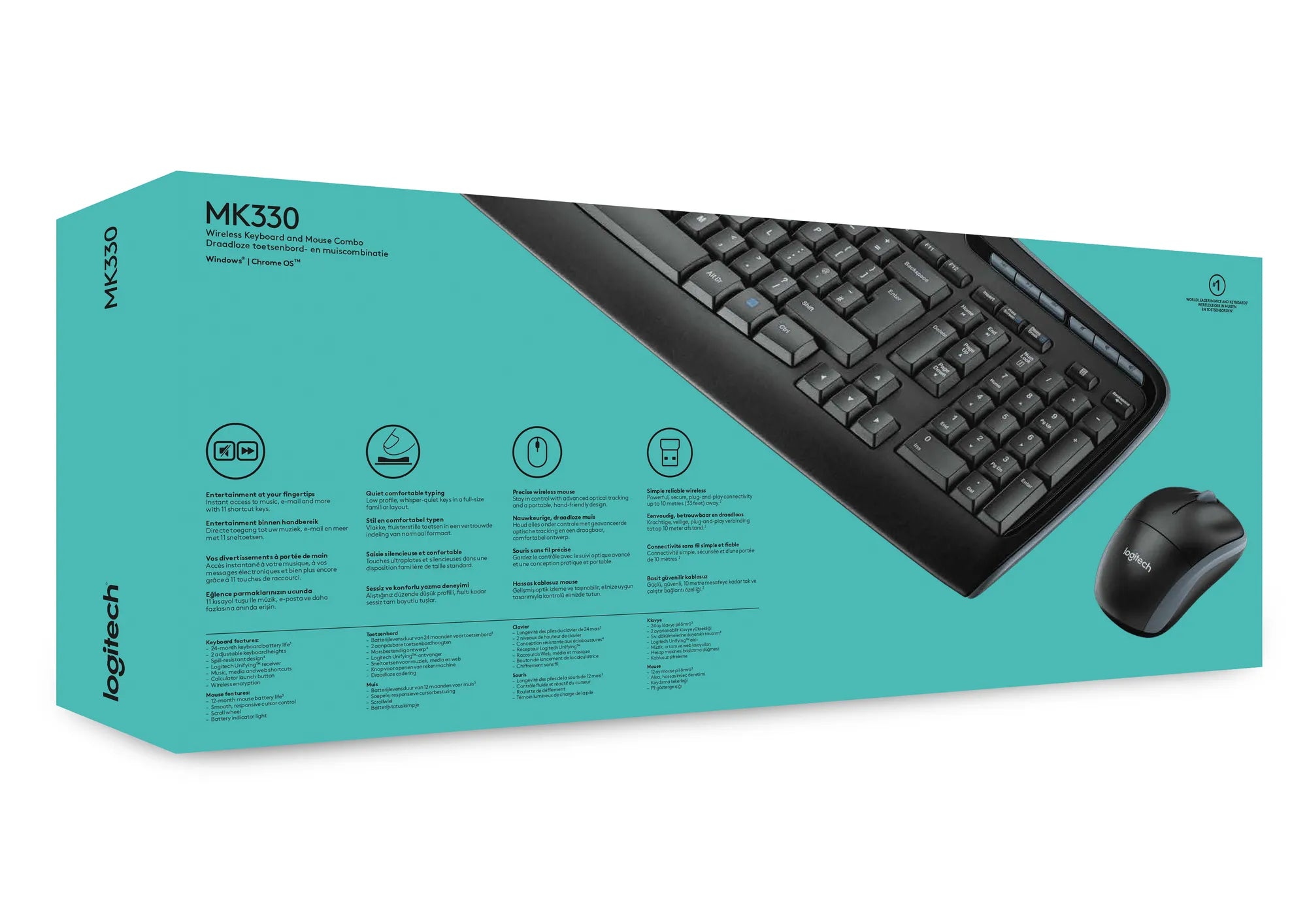 Logitech LGT-MK330-US, Standard, Wireless, RF Wireless, QWERTY, Black, Mouse included