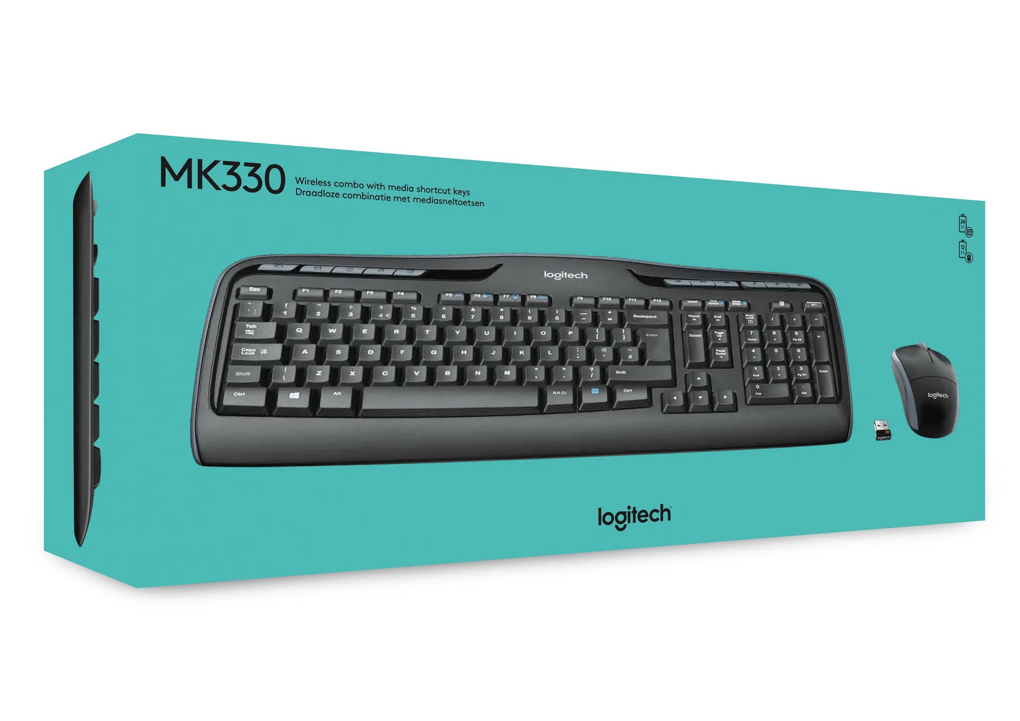 Logitech LGT-MK330-US, Standard, Wireless, RF Wireless, QWERTY, Black, Mouse included