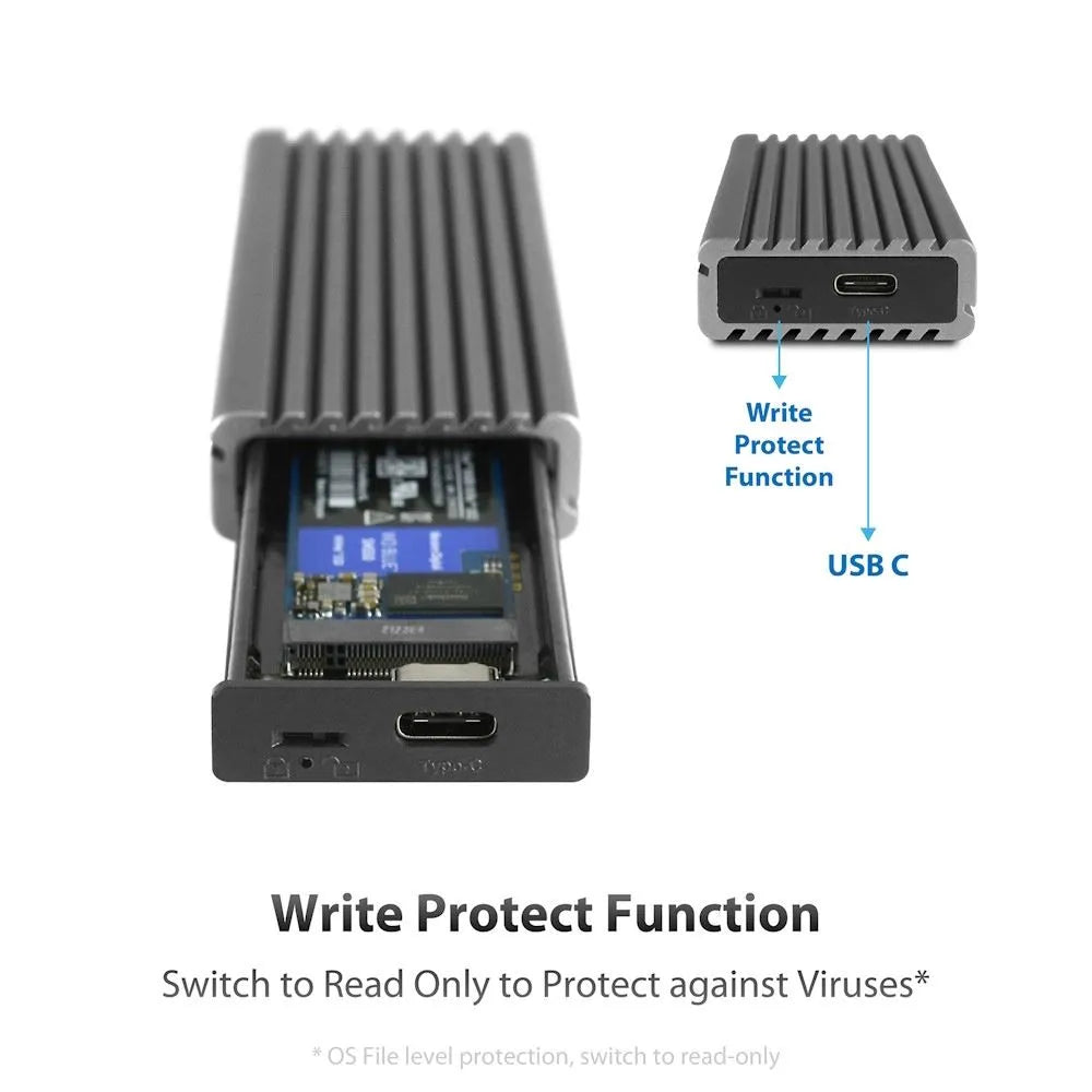 Vantec NST-205C3-SG, SSD enclosure, M.2, PCI Express 3.0, USB connectivity, Aluminium