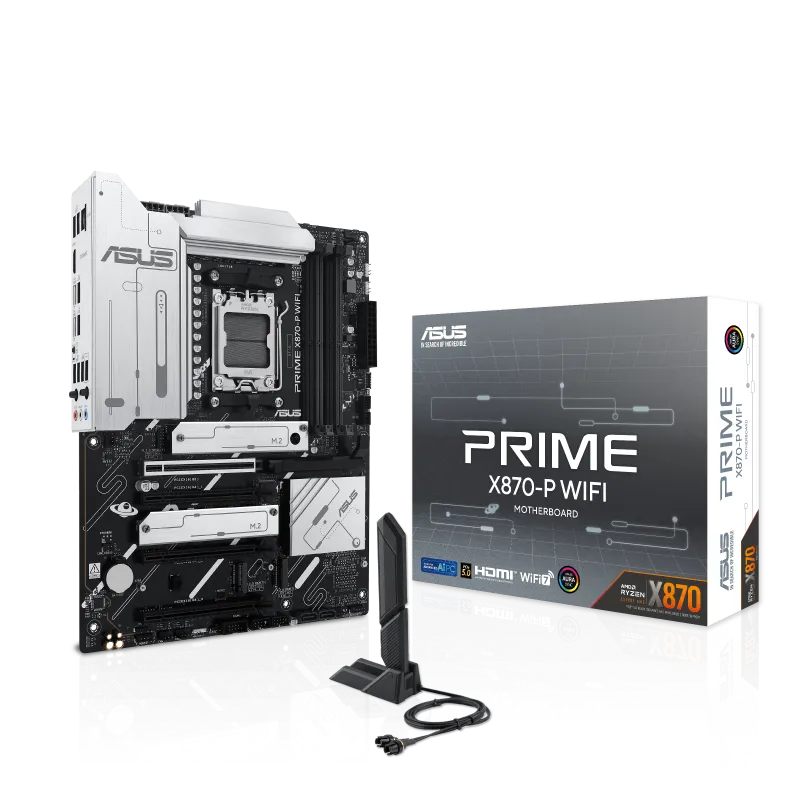 ASUS Prime X870-P WIFI, AMD, Socket AM5, AMD Ryzen™ 3, AMD Ryzen™ 5, AMD Ryzen™ 7, AMD Ryzen 9 7th Gen, AMD Ryzen 9 8th Gen, AMD..., Socket AM5, DDR5-SDRAM, 192 GB